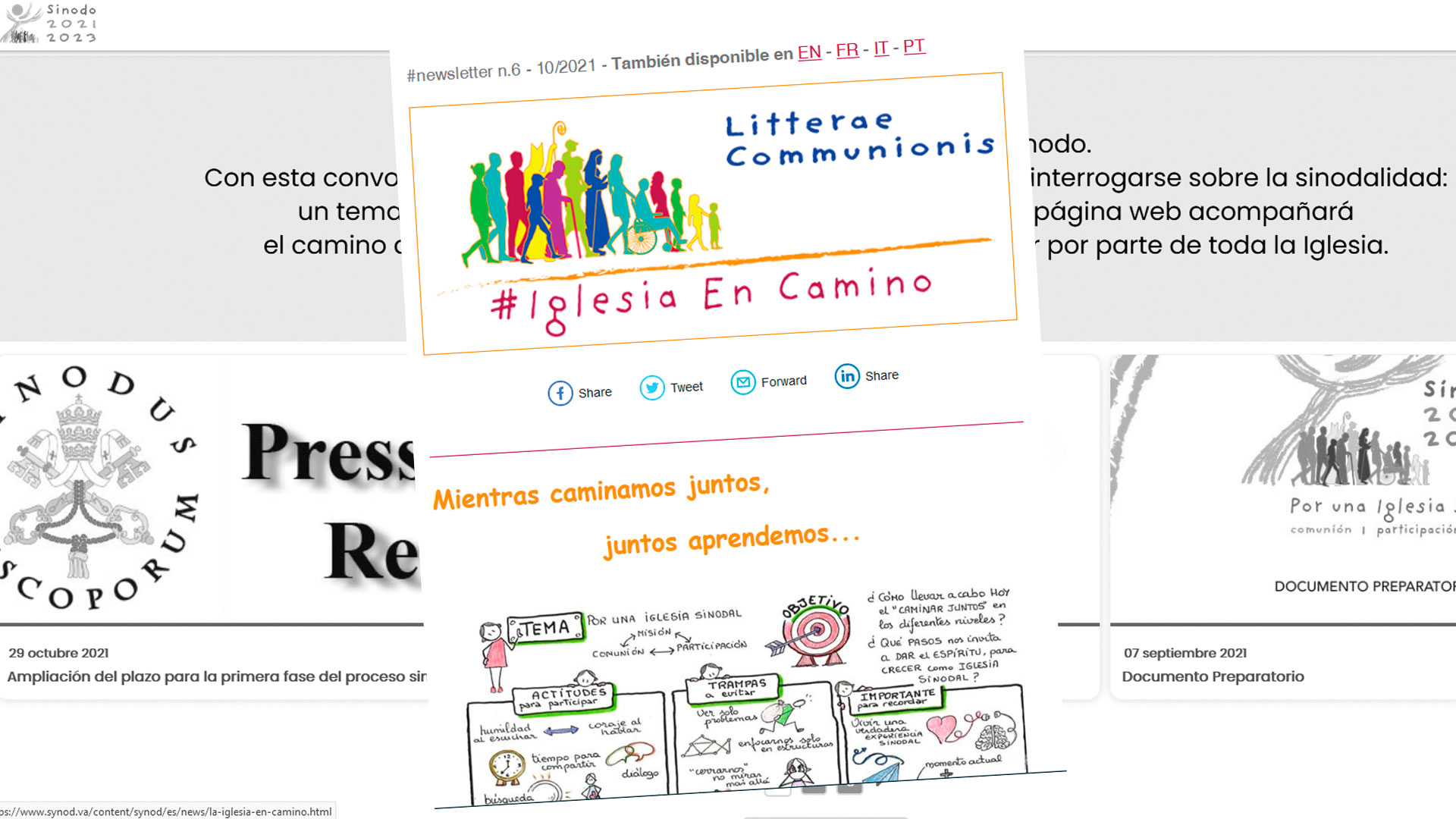 La Secretaría General del Sínodo de los Obispos reconoce el buen trabajo de la Diócesis de Palencia